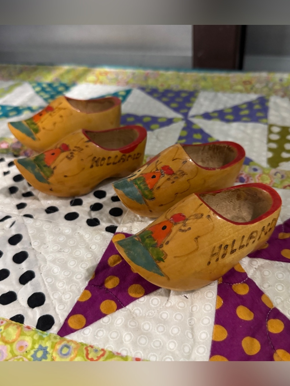 Vintage Hand-Painted Wooden Miniature Clogs Souvenir Shoes from Holland